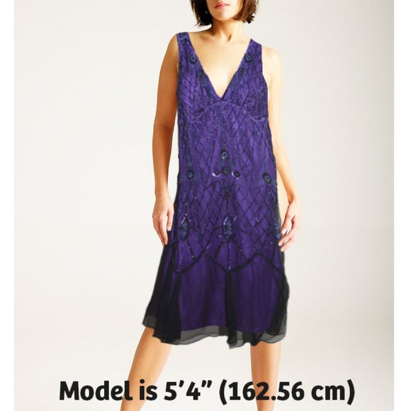 Marina: Beaded Midi Formal/Prom Dress with Tulle Hem - Picture 2 of 10